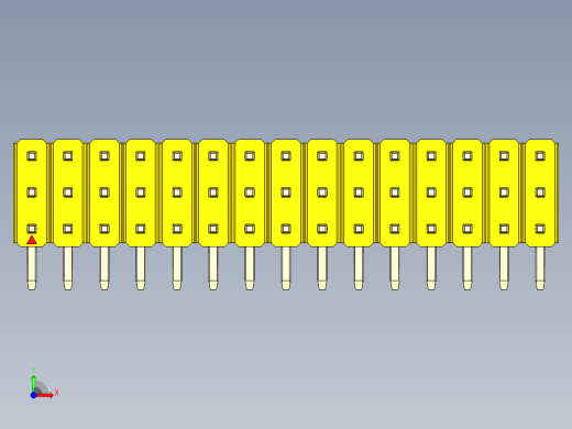 彩色公排针 100mil 2.54mm 系列-DS1022_yellow_3x15p_100mil_TypeD_rev1.0前视缩略图