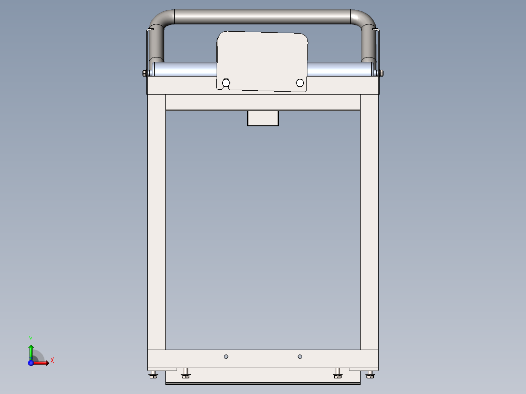 货架、带滚筒的移动台车前视图