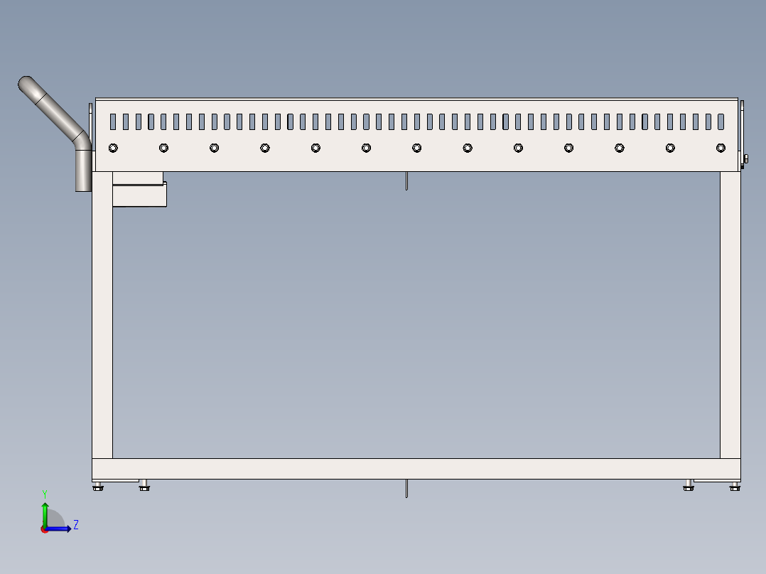 货架、带滚筒的移动台车左视图