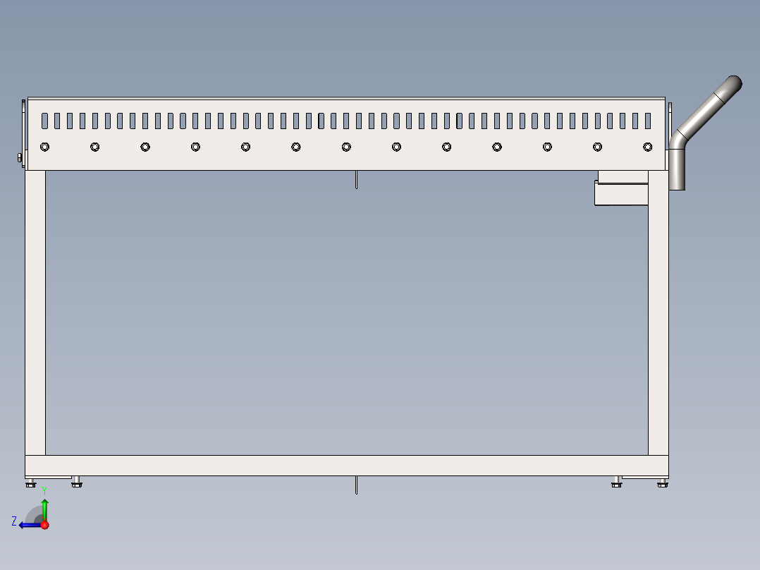 货架、带滚筒的移动台车右视图