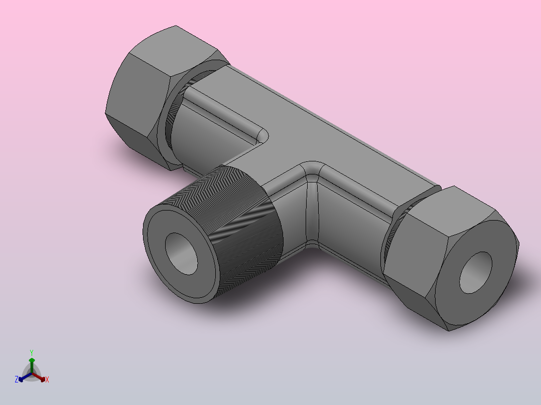 IKT 卡套螺纹正三通接头_IKT04-01正等轴测图