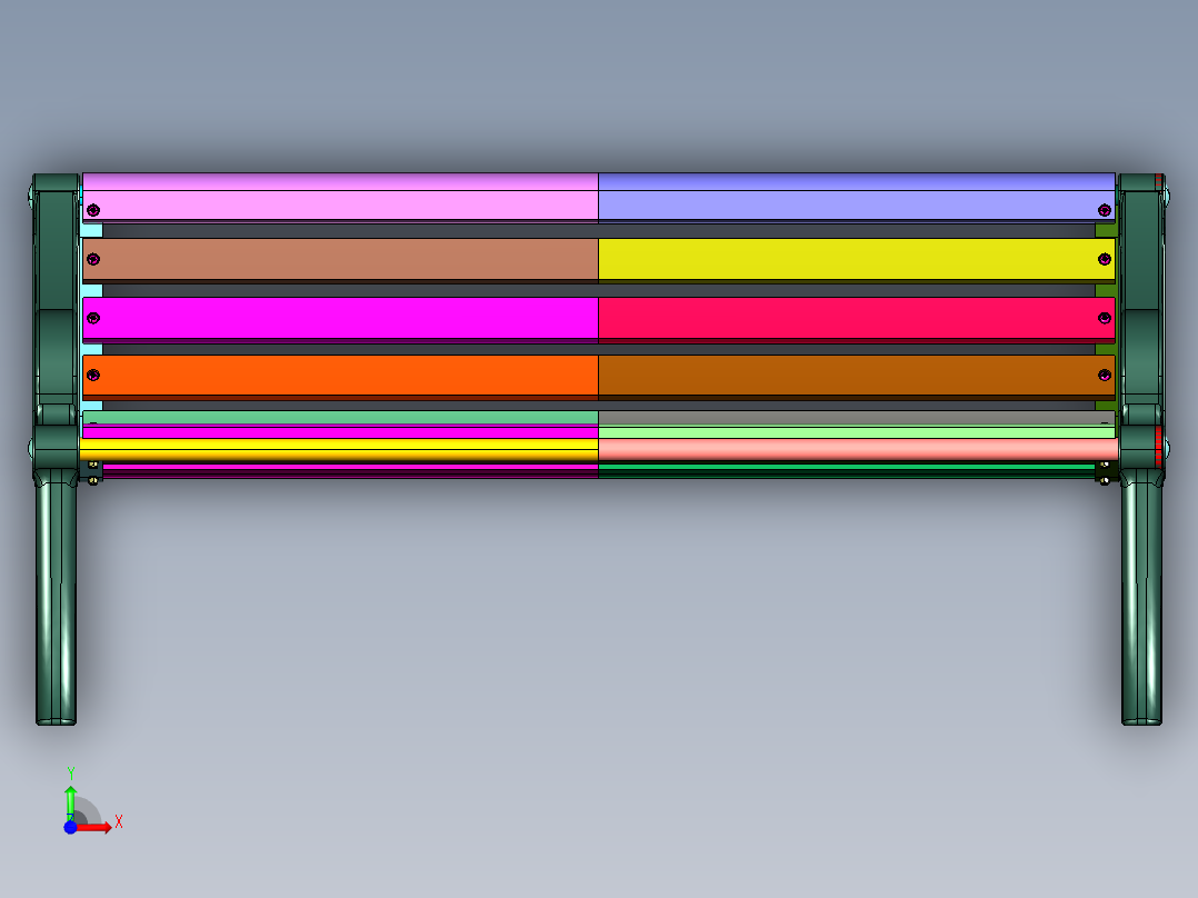 实木塑木公园长椅子铸铝庭院凳前视图