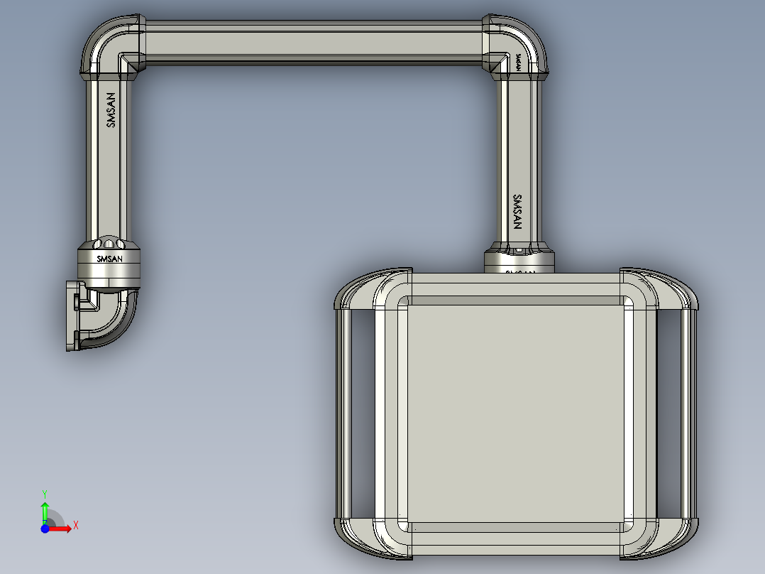 向下垂直墙座+转角+转角+箱体连接器+控制箱前视图