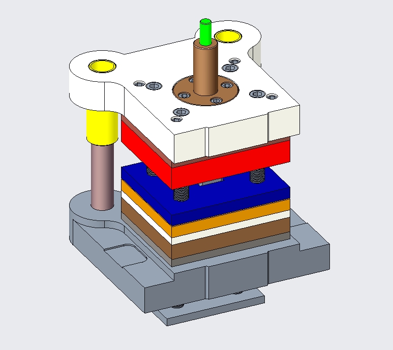 五孔方形垫片、端盖的落料冲孔复合模具设计-冲压模含proe三维及10张CAD图