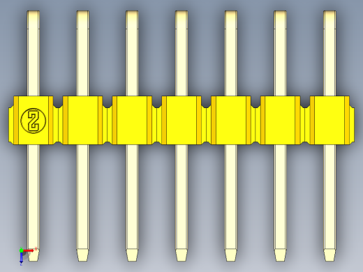 彩色公排针 100mil 2.54mm 系列-DS1022_yellow_2x07p_100mil_TypeD_rev1.0俯视缩略图