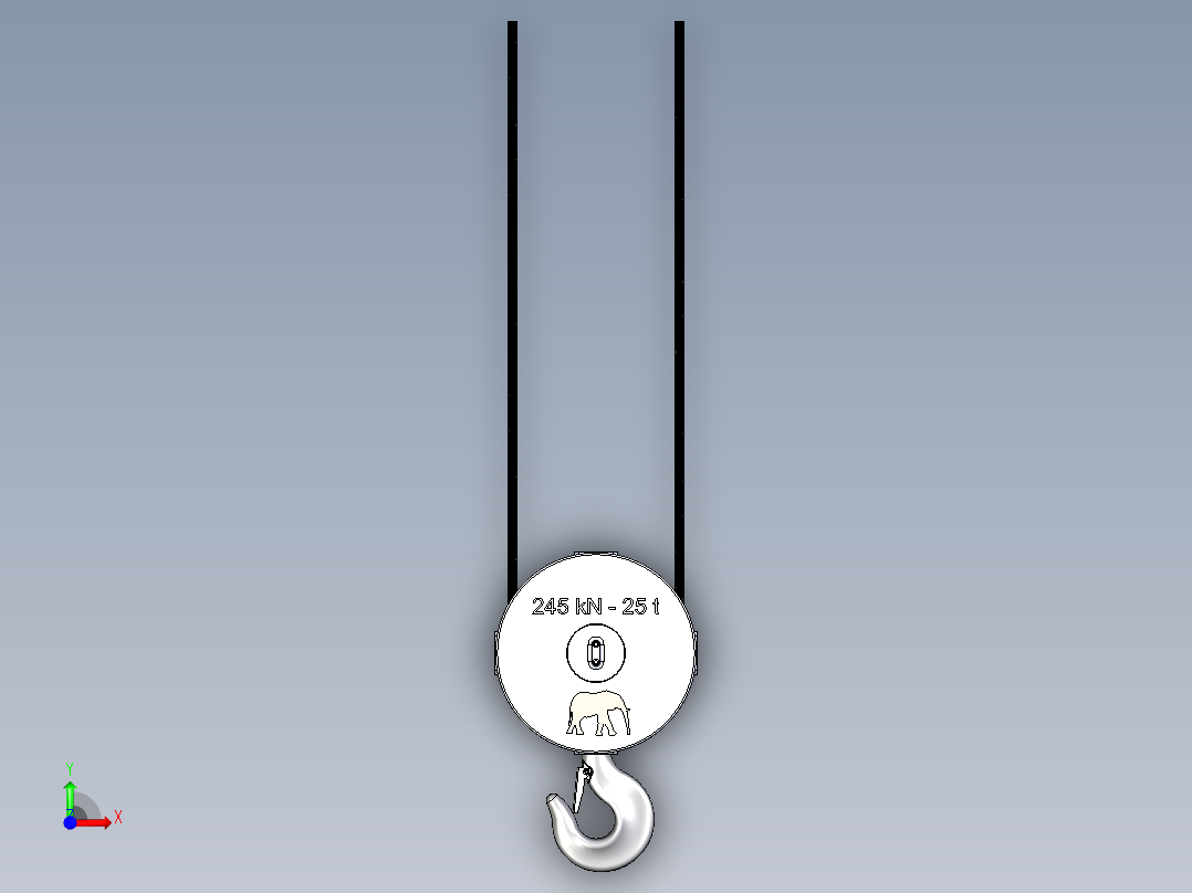 25T起重机吊钩吊具数模3D图纸 STEP格式前视图