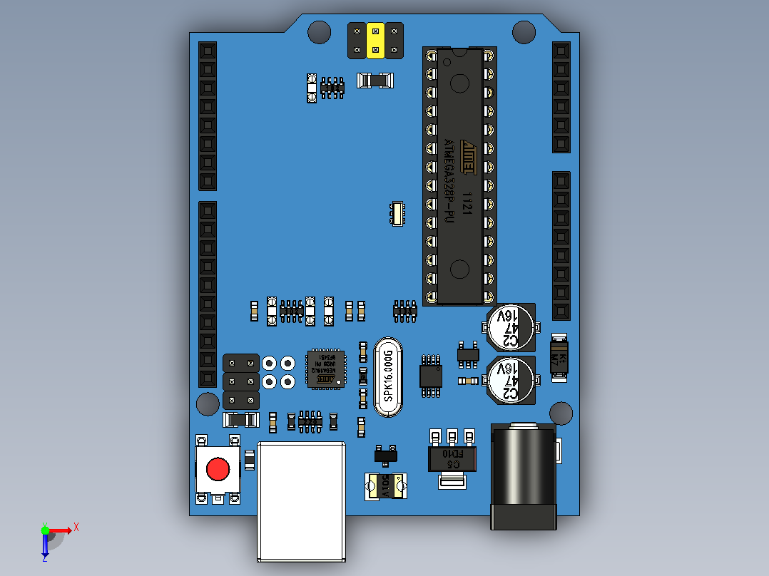 Arduino Uno R3电子板俯视图