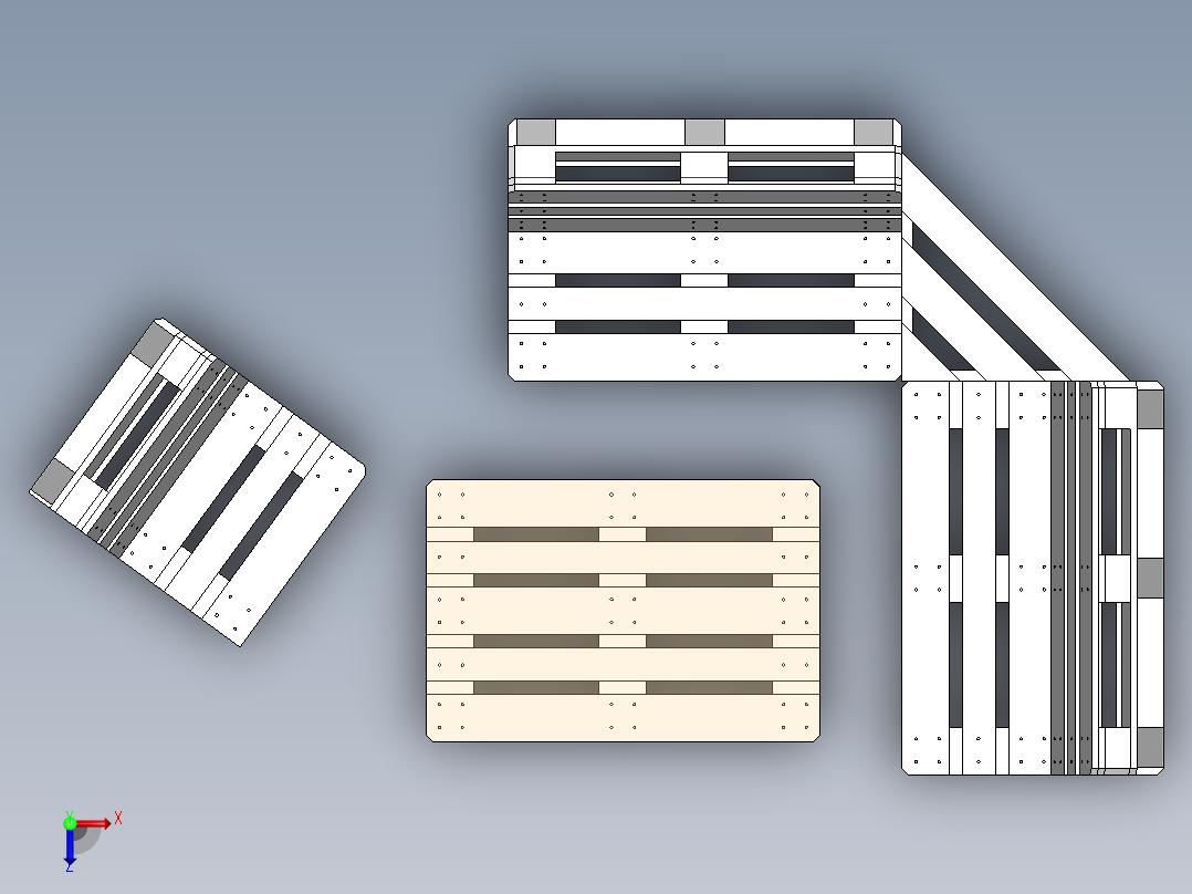 欧式托盘花园桌椅模型3D图纸 Solidworks设计俯视图