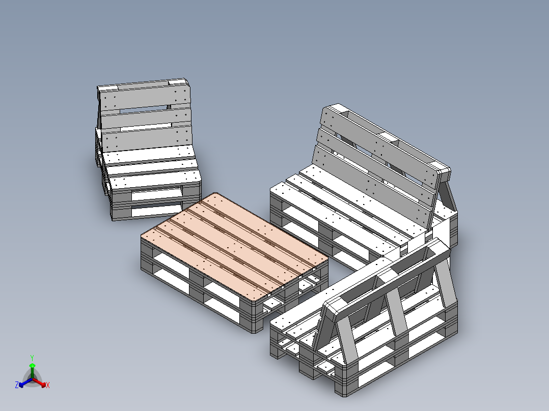 欧式托盘花园桌椅模型3D图纸 Solidworks设计正等轴测图