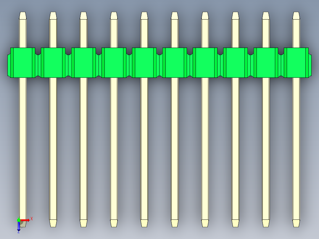 彩色公头100mil（2.54mm）系列-DS1021_green_2x10p_100mil_Type5_rev1.0俯视图
