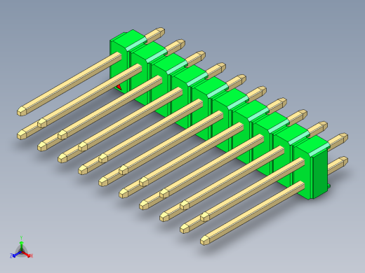 彩色公头100mil（2.54mm）系列-DS1021_green_2x10p_100mil_Type5_rev1.0正等轴测缩略图