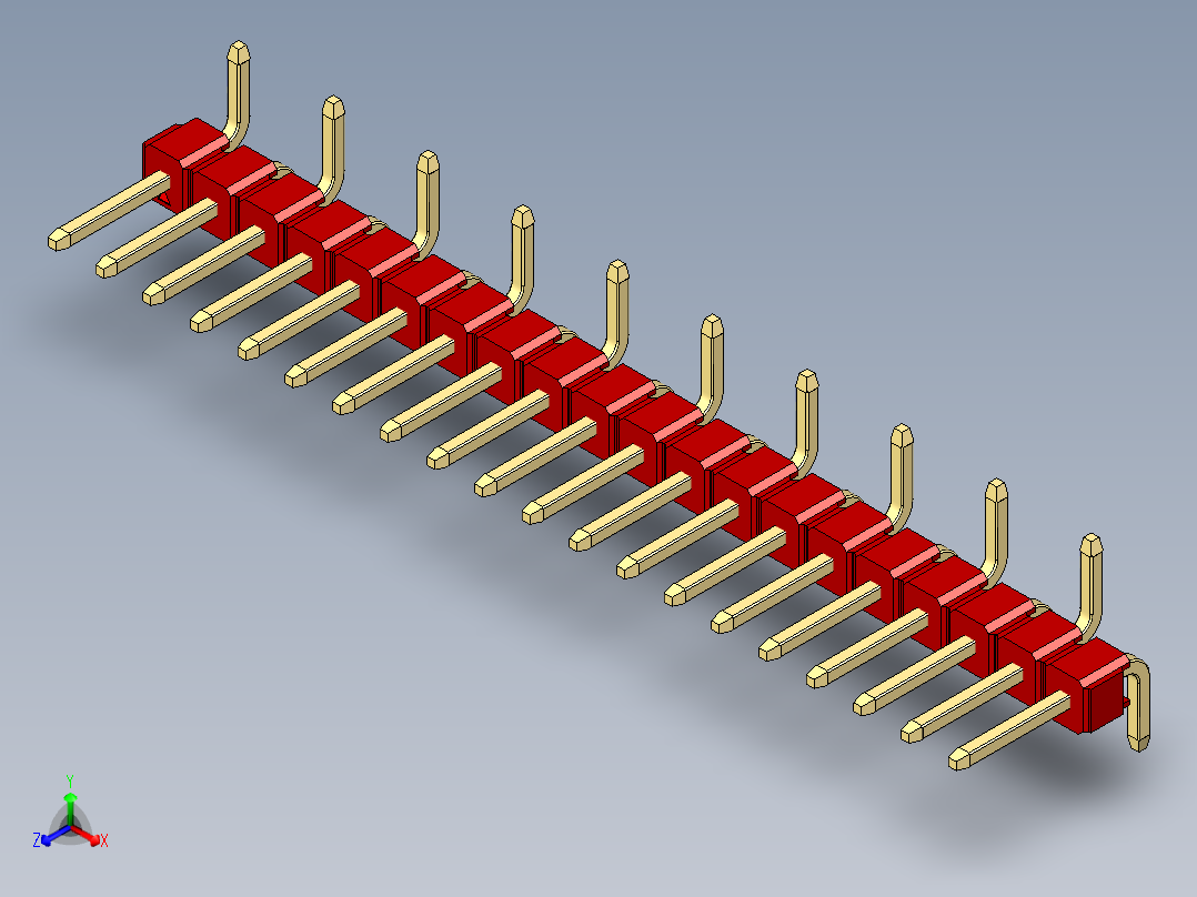 彩色公排针 100mil 2.54mm 系列-DS1022_red_20p_100mil_Type_SMT_R1_rev1.0主视图