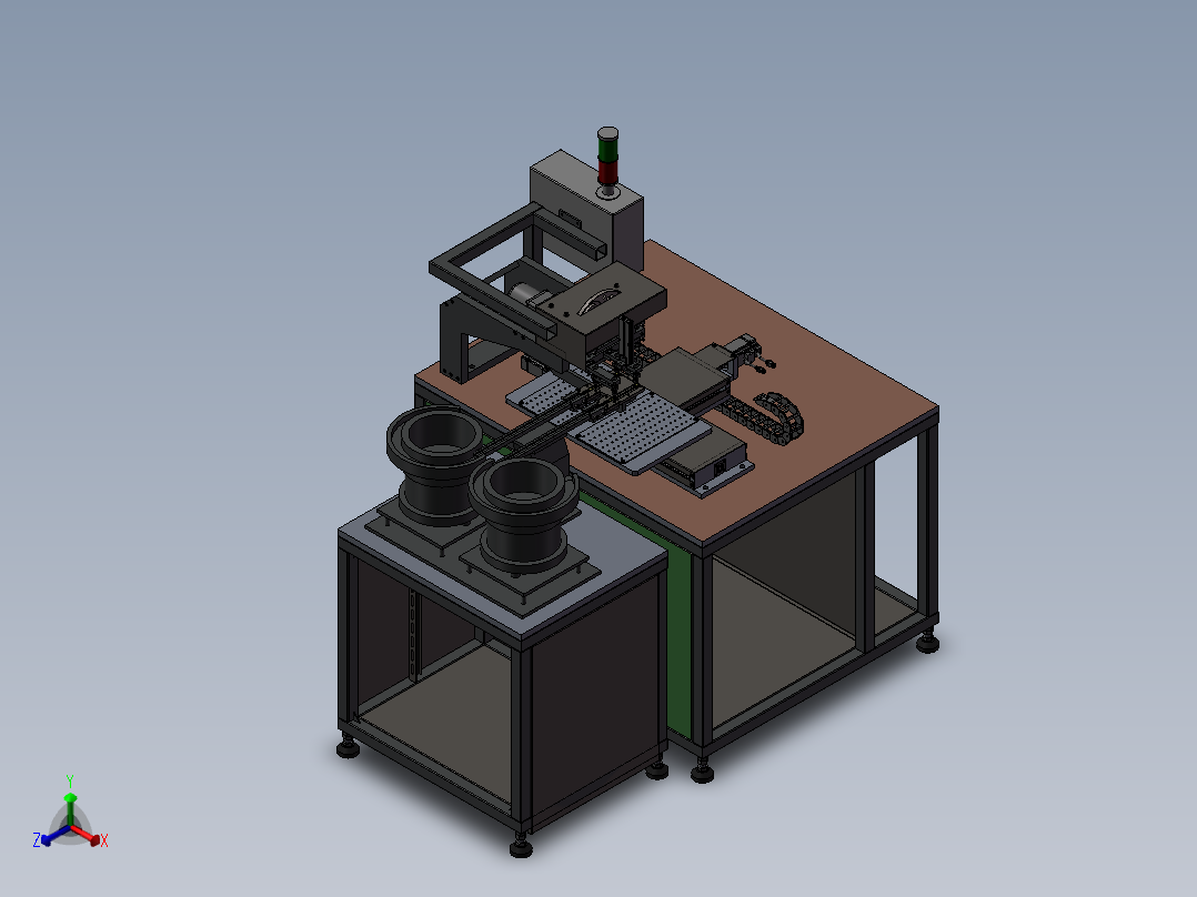 985元件双振动盘凸轮机构自动包装机正等轴测图
