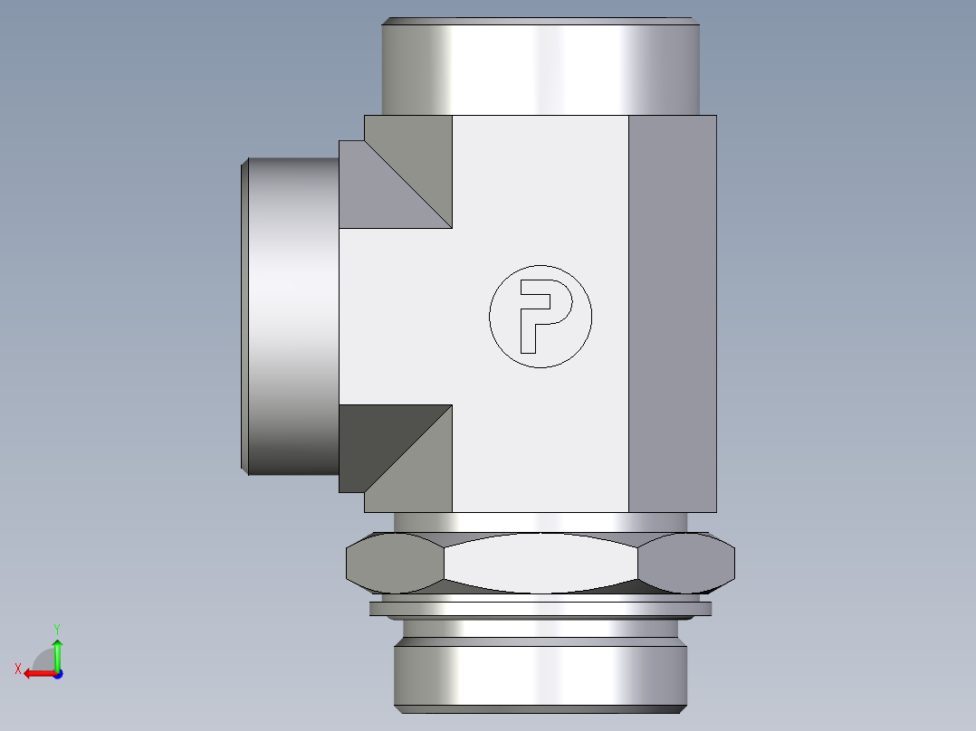 卡套式工业通用硬管接头EO_Adjustable_locknut_run_tee_LEE42LMOMDCF后视图
