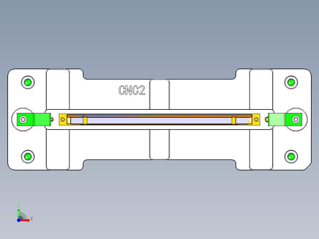 长条金属盖四轴外侧开粗治具模型前视图