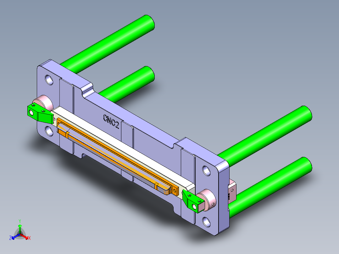 长条金属盖四轴外侧开粗治具模型正等轴测图