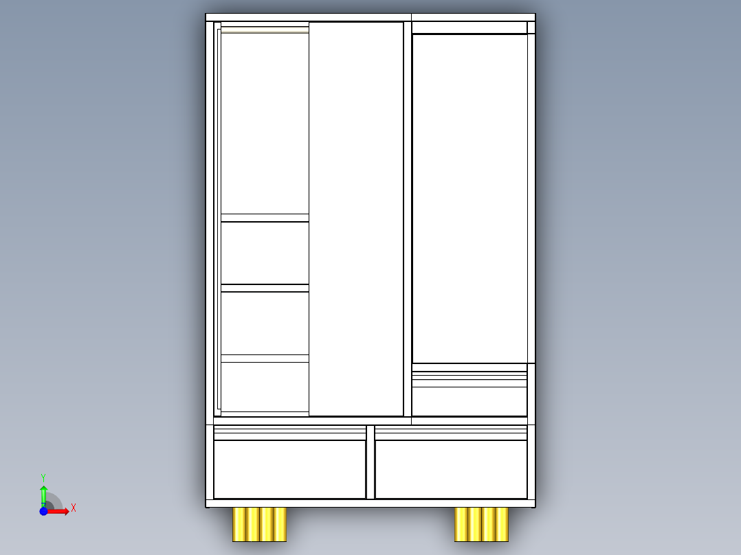 B2004282-薄板金属三门衣柜前视图
