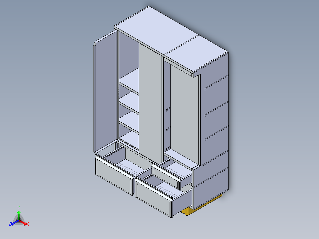 B2004282-薄板金属三门衣柜正等轴测图