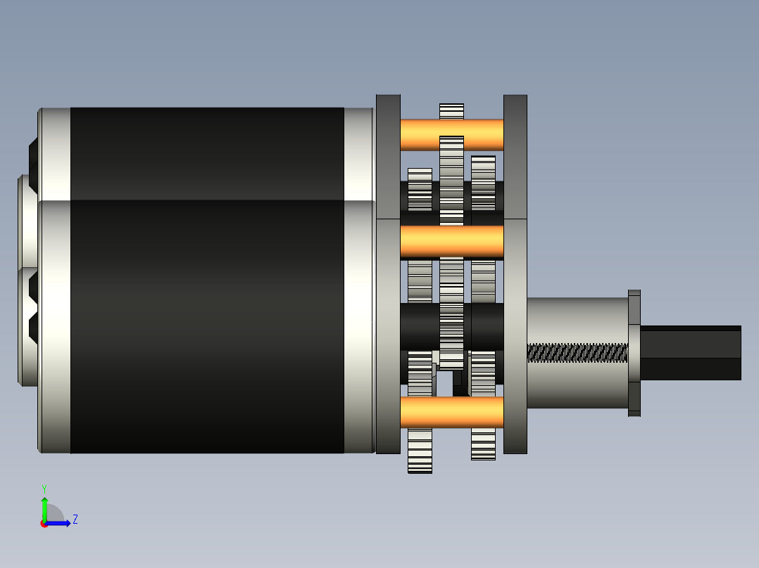 三连电机小齿轮箱3D数模图纸 STEP格式左视图