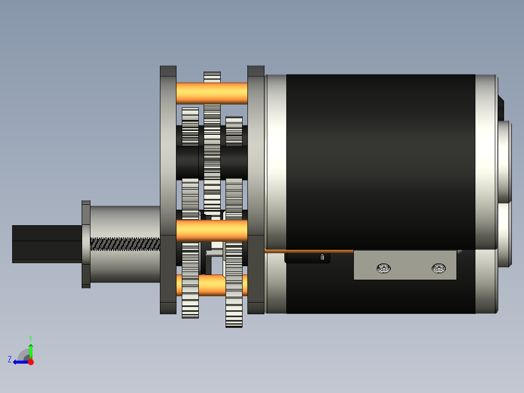 三连电机小齿轮箱3D数模图纸 STEP格式右视图