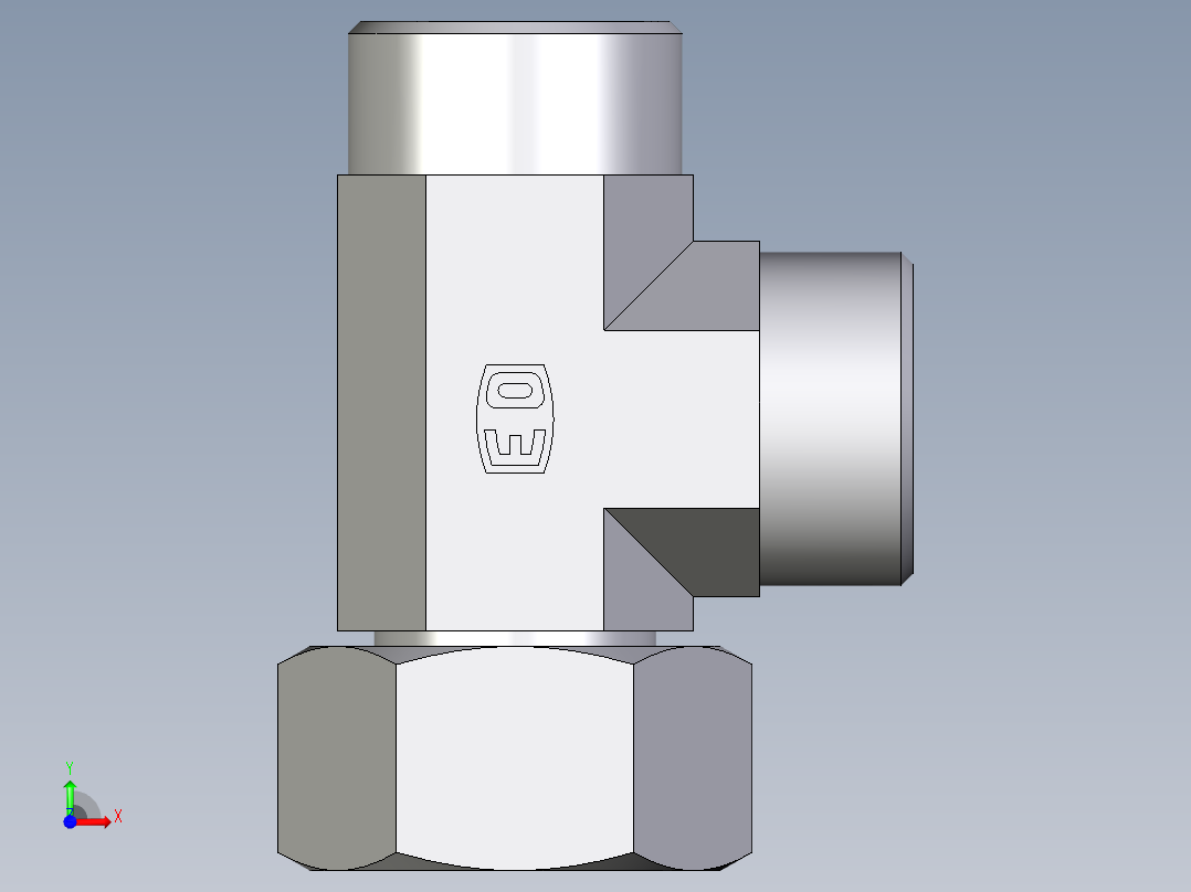 卡套式工业通用硬管接头EO_Swivel_nut_run_tee_EL18LOMD71前视图