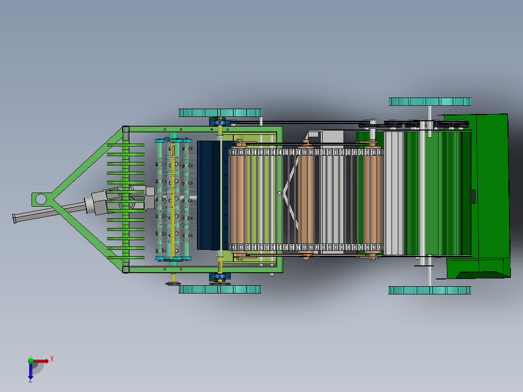 棉田残膜回收打包一体机俯视图