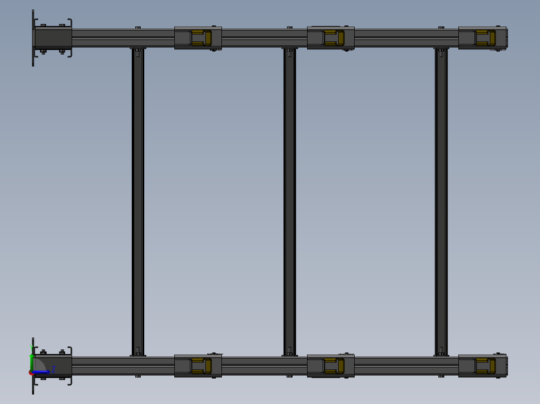 货架、三层两列悬臂货架左视图
