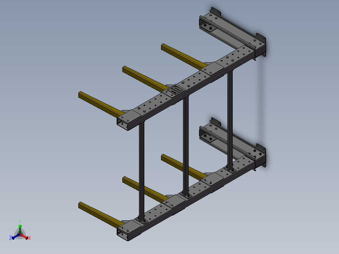 货架、三层两列悬臂货架正等轴测图