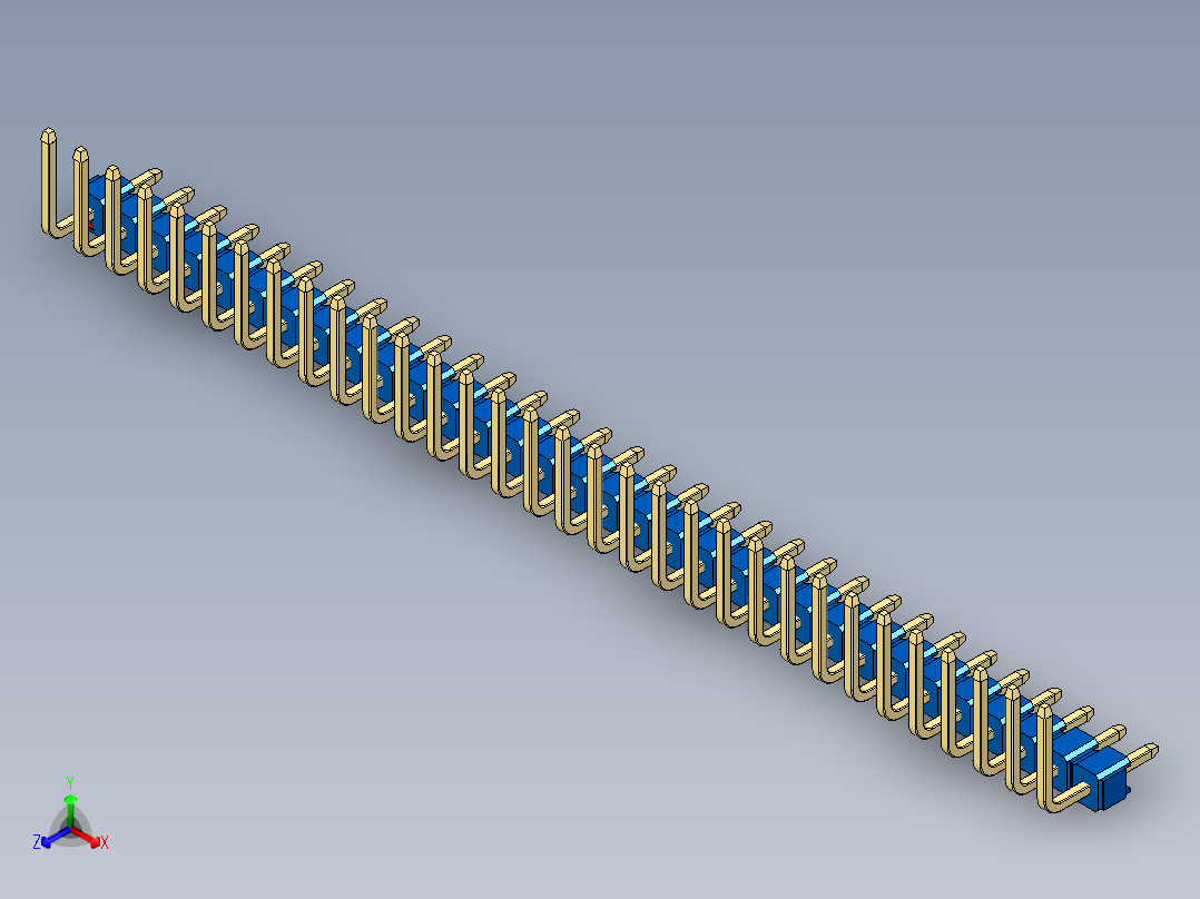 彩色公排针 100mil 2.54mm 系列-DS1022_blue_32p_100mil_TypeU_rev1.0正等轴测图
