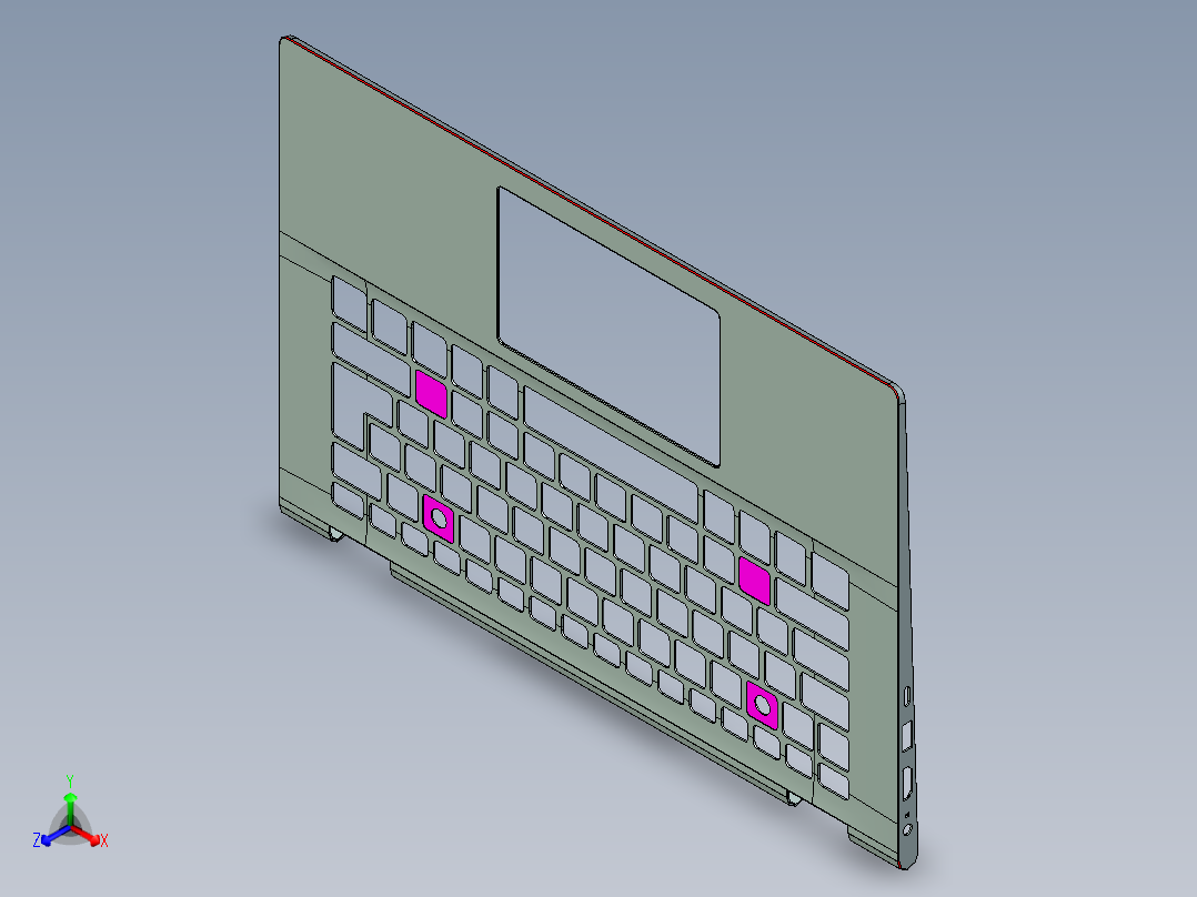 键盘外壳铣TP-高光C角加外形C角程序模型正等轴测图