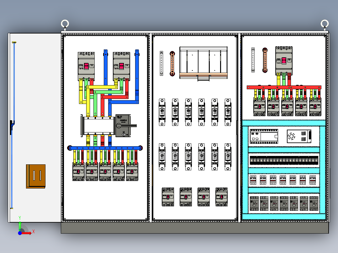 三柜组装双电源CDQ1S刀开关plc控制柜前视图