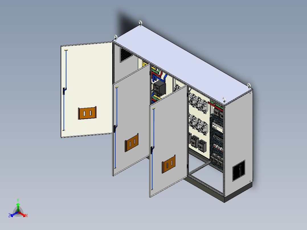 三柜组装双电源CDQ1S刀开关plc控制柜正等轴测图