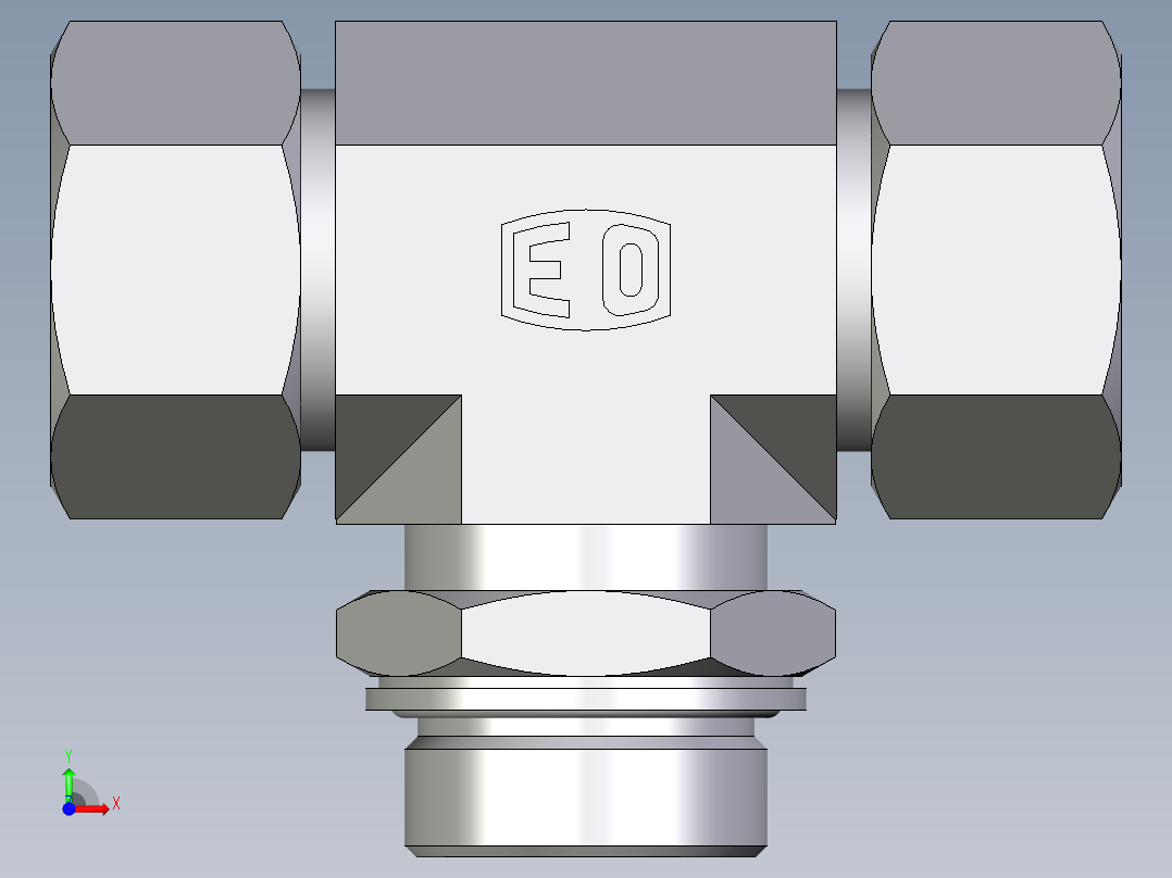 卡套式工业通用硬管接头EO_Adjustable_locknut_branch_tee_TEE30SMCF前视图