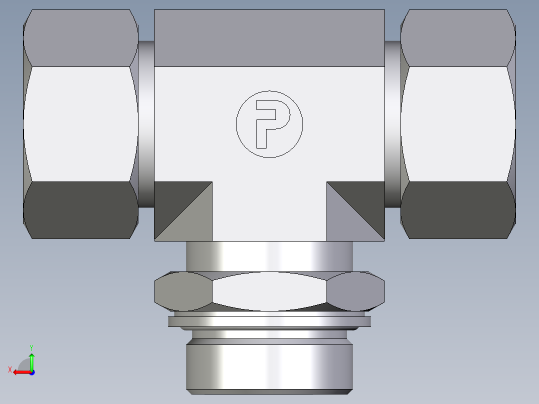 卡套式工业通用硬管接头EO_Adjustable_locknut_branch_tee_TEE30SMCF后视图