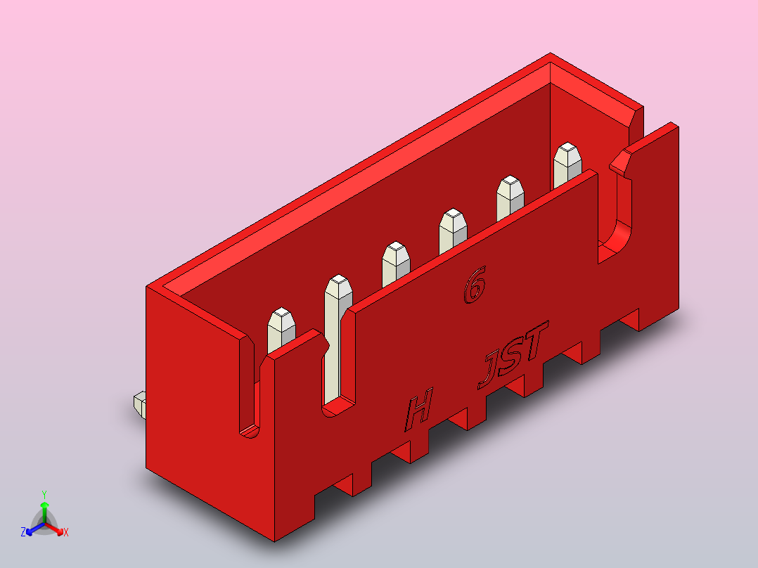 红色JST XH 6针连接器P 2 54mm成角度主视图
