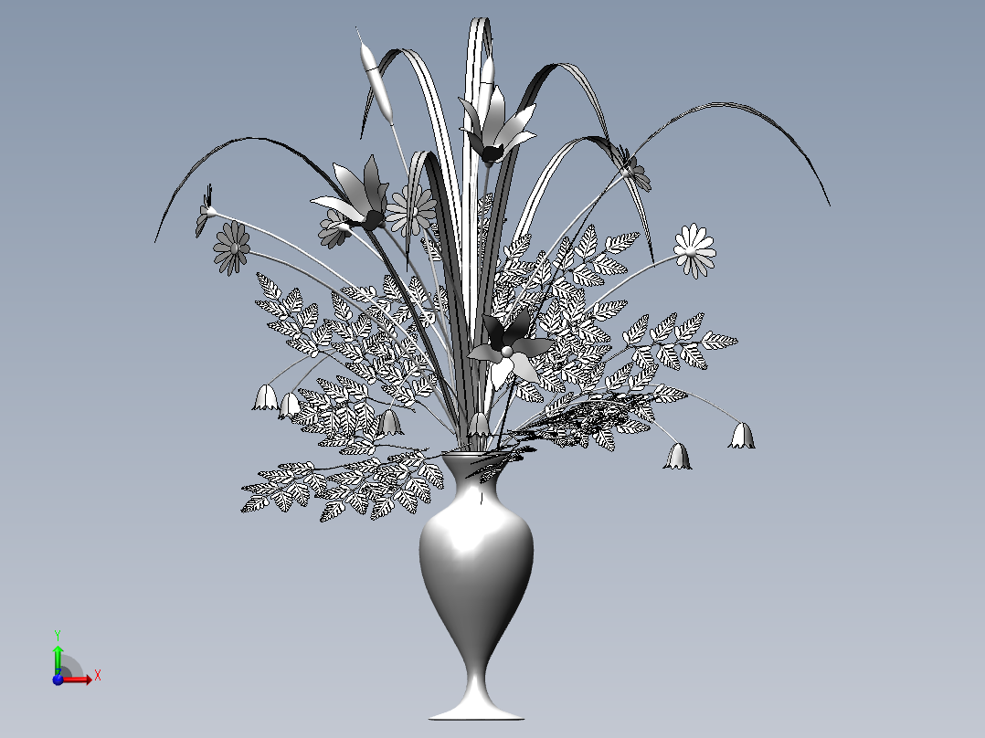 solidworks 花瓶鲜花3D模型前视图