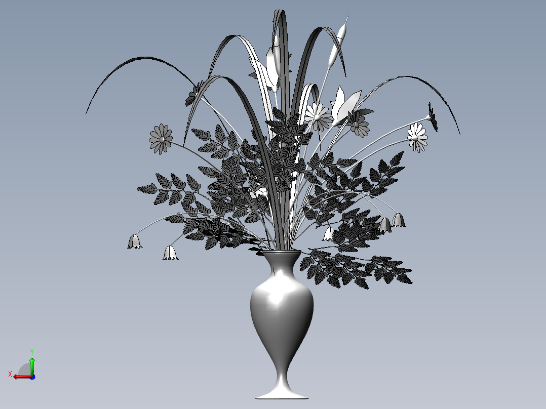 solidworks 花瓶鲜花3D模型后视图