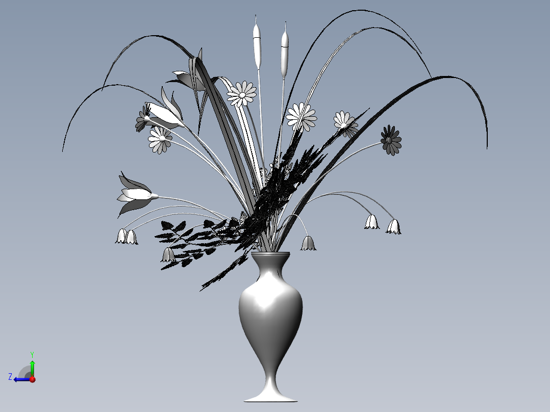 solidworks 花瓶鲜花3D模型右视图