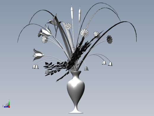 solidworks 花瓶鲜花3D模型右视缩略图