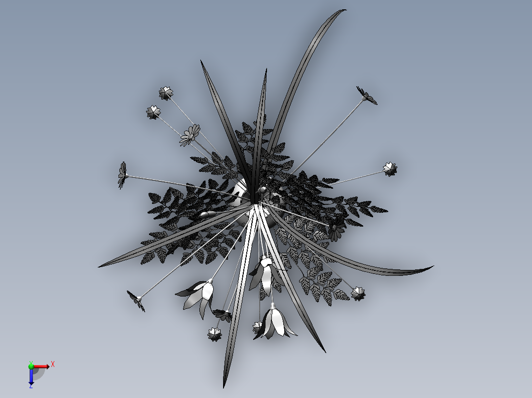 solidworks 花瓶鲜花3D模型俯视图