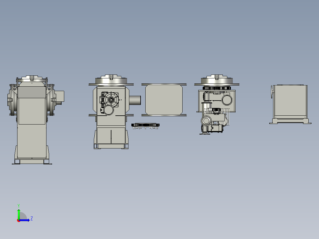 1吨360度中空头尾式变位机3D图纸H868左视图