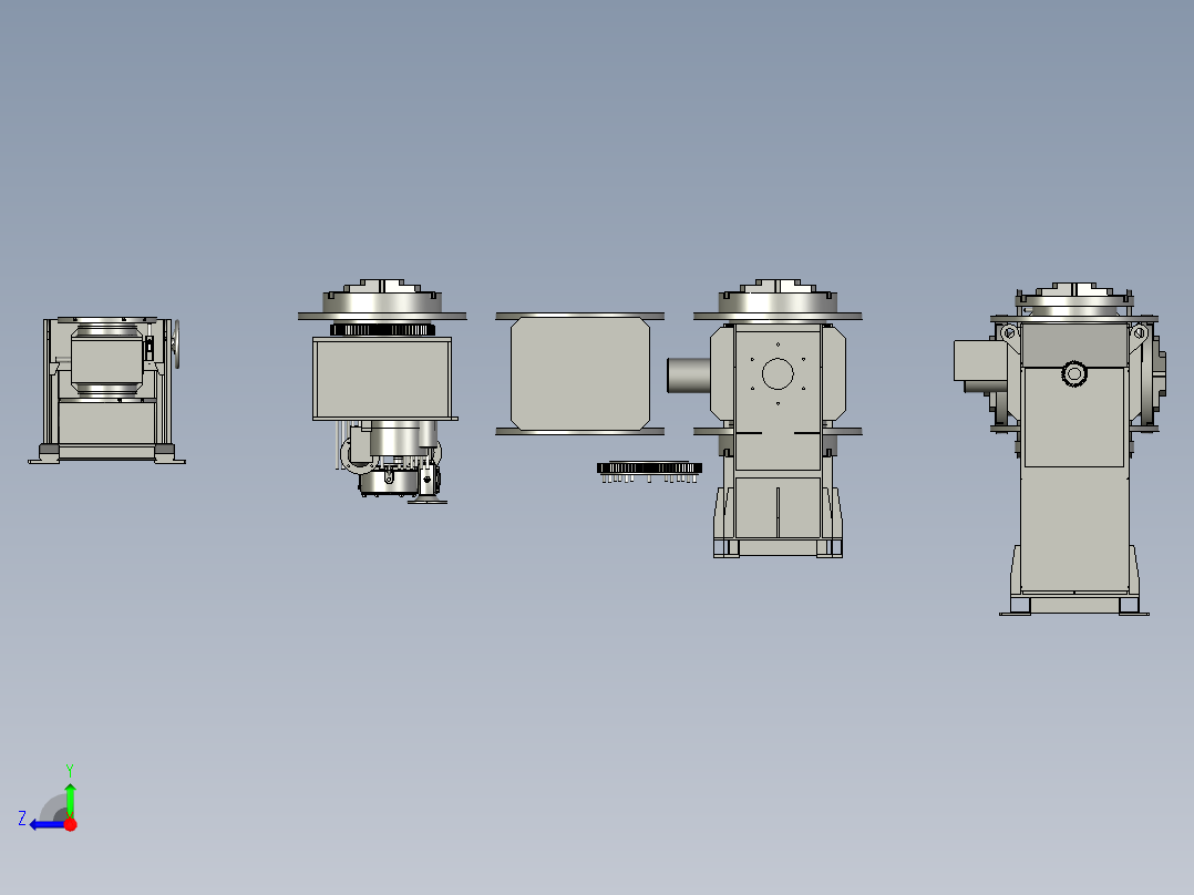 1吨360度中空头尾式变位机3D图纸H868右视图