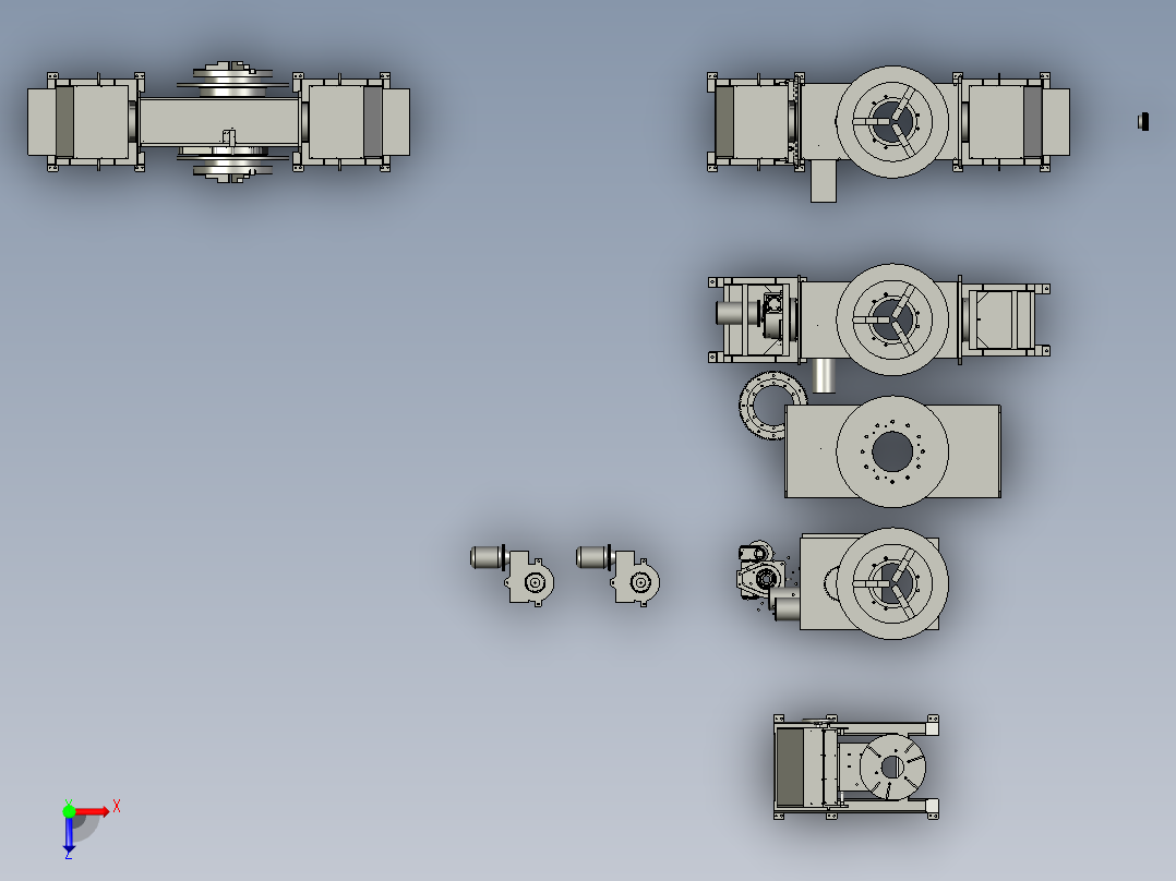 1吨360度中空头尾式变位机3D图纸H868俯视图