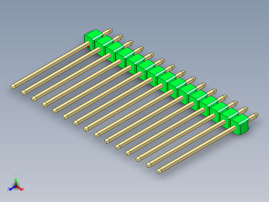 彩色公头100mil（2.54mm）系列-DS1021_green_1x15p_100mil_Type19_rev1.0正等轴测图