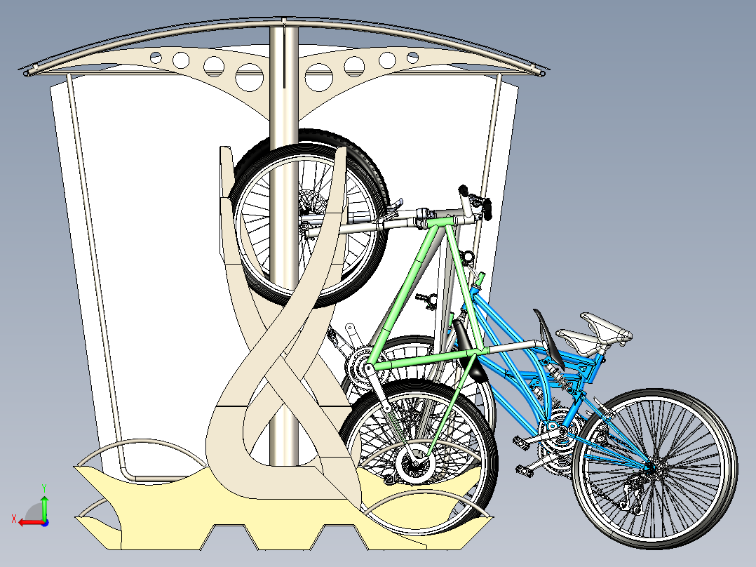自行车亭停车棚3D数模图纸 STEP格式后视图