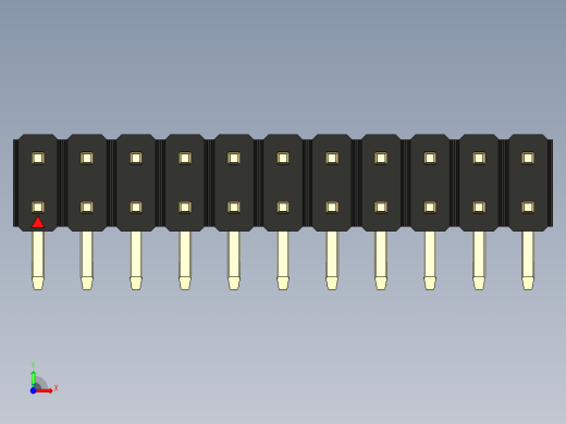 彩色公排针 100mil 2.54mm 系列-DS1022_black_2x11p_100mil_TypeD_rev1.0前视缩略图