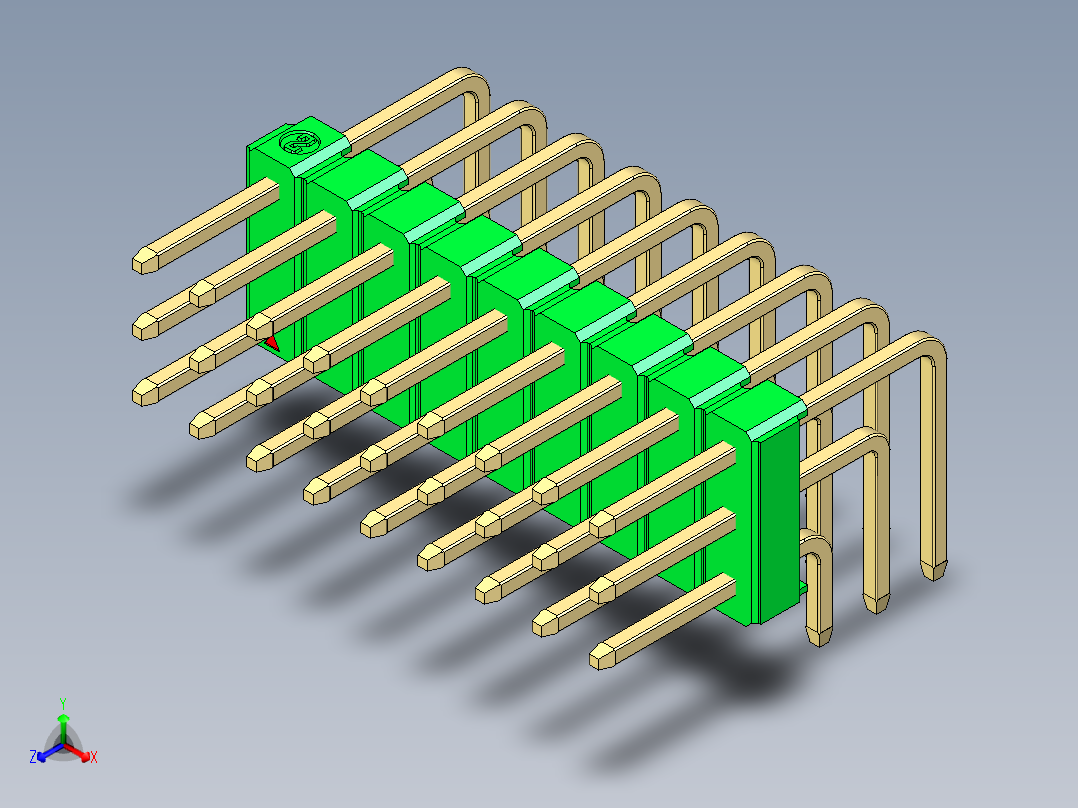 彩色公排针 100mil 2.54mm 系列-DS1022_green_3x09p_100mil_TypeD_rev1.0主视图