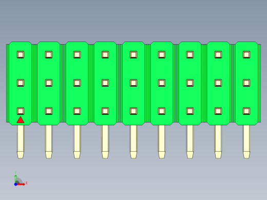 彩色公排针 100mil 2.54mm 系列-DS1022_green_3x09p_100mil_TypeD_rev1.0前视缩略图