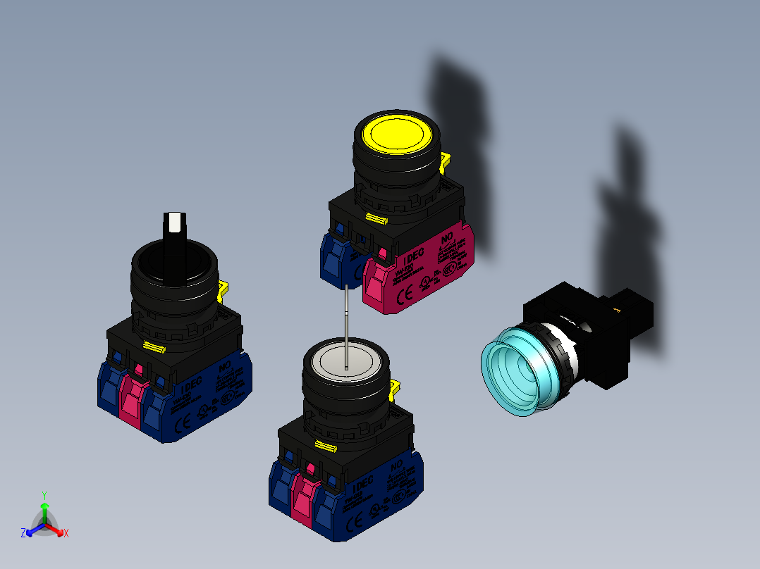 开关按钮和指示灯正等轴测图