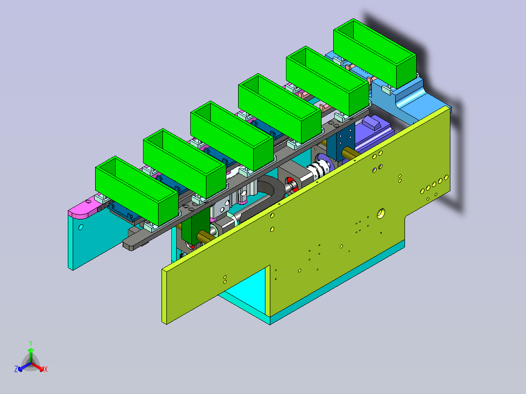 塑料方形盒等距点进向前输送设计正等轴测图